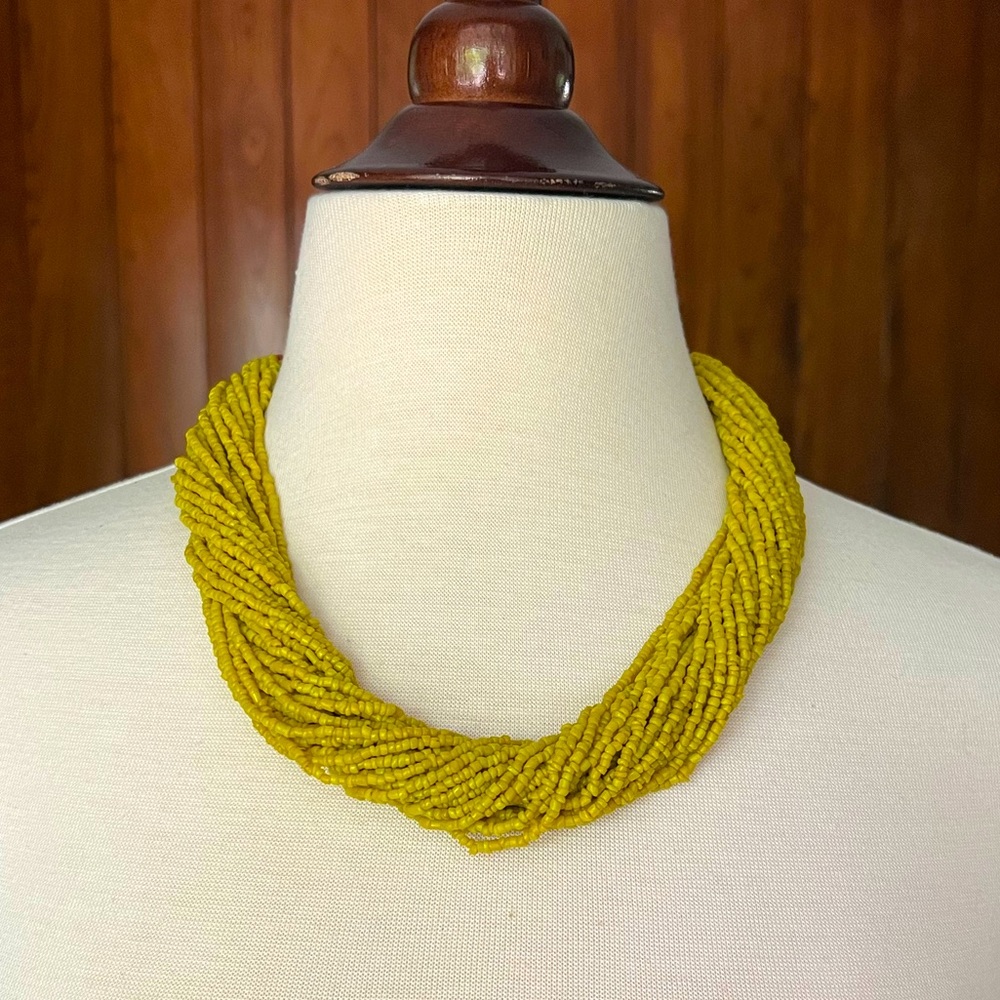 •Sold• Beaded Konyak Naga Necklace, Chartreuse Yellow Green Seed Beads